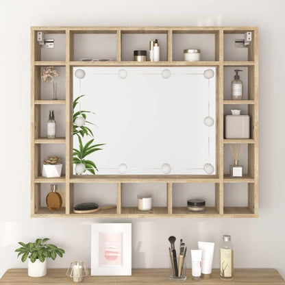 Badkamerspiegelkast – Spiegelkast – Medicijnkast – Wandkast – Badkamerkast – Ruimtebesparend Ontwerp – Sonoma Eikenfineer Met Heldere Glazen Deuren 91x15x76,5 cm