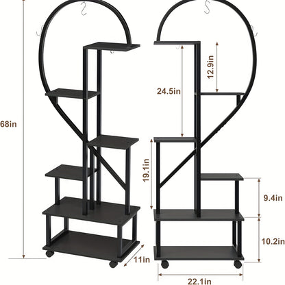 Plantenwagen – Plantenrek – Bloementrolley – Plantentrolley – Plantenkast – Zwart Metalen Frame – 6 Lagen – Mobiel met Wieltjes – 110x28x172 cm – Geschikt Binnen en Buitengebruik