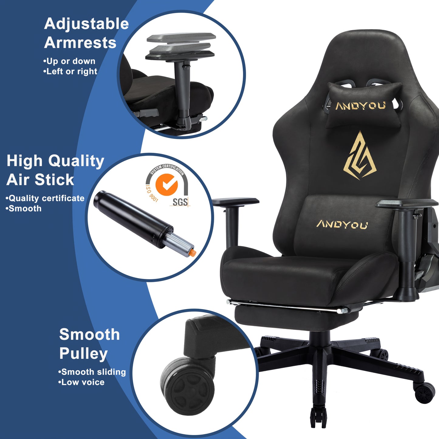 Ergonomic Gaming Chair with Footrest & Lumbar Support - Adjustable Height, 360° Swivel, Manual Recline Handle, Thickened PU Cushioned Seat & Backrest, Breathable Mesh-like Open Back Design, Heavy-Duty Metal Frame - Racing St