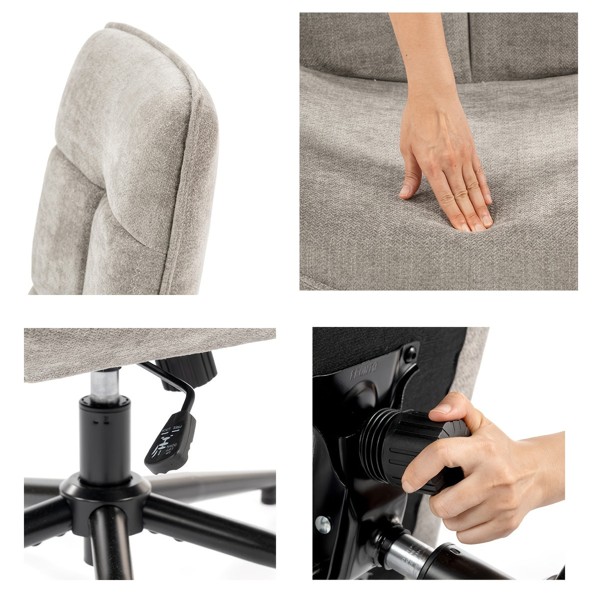 Bureaustoel – Kantoorstoel – Draaistoel – Werkstoel – Stoel Zonder Armleuningen – Verstelbare Hoogte – 360° Draaibaar – Grijze Microfiber Bekleding – Stalen Onderstel