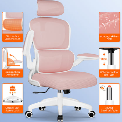 Office Chair with Adjustable Headrest, Armrests, and Lumbar Support, Load Capacity up to 150 kg