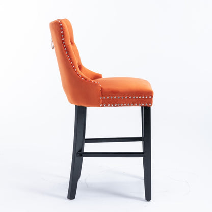 Oranje Barkrukken – Barstoelen – Krukken – Keukenstoelen – Fluwelen Stoelen – Retro Design – Fluwelen Bekleding – Stevige Houten Poten