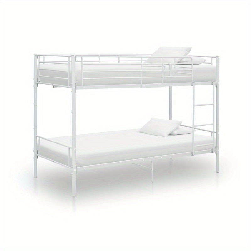 White Metal Bunk Bed 90x200cm - Space-Saving Sturdy Frame, Classic Design with Safety Guardrails & Ladder, Easy Assembly for Small Apartments, Dorms, Guest Rooms - Durable Metal Construction, No Power Needed, Bunk Bed for Bed