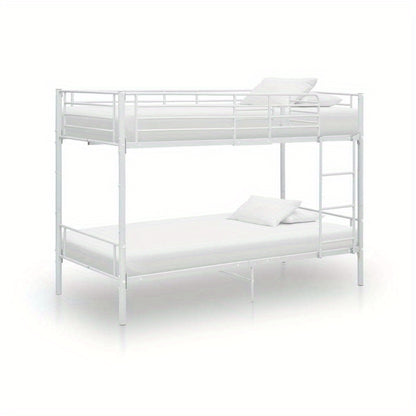 White Metal Bunk Bed 90x200cm - Space-Saving Sturdy Frame, Classic Design with Safety Guardrails & Ladder, Easy Assembly for Small Apartments, Dorms, Guest Rooms - Durable Metal Construction, No Power Needed, Bunk Bed for Bed