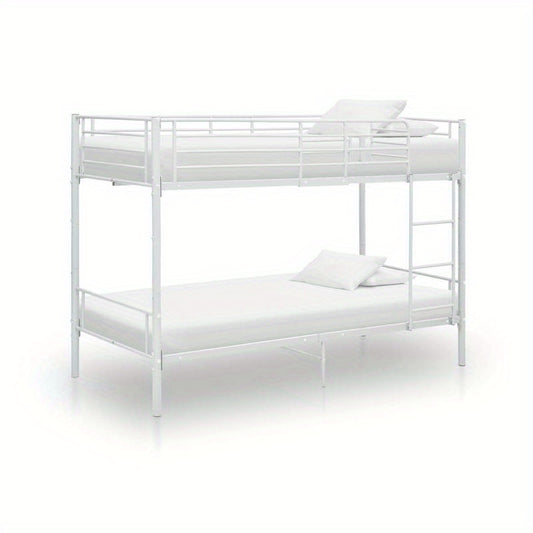 White Metal Bunk Bed 90x200cm - Space-Saving Sturdy Frame, Classic Design with Safety Guardrails & Ladder, Easy Assembly for Small Apartments, Dorms, Guest Rooms - Durable Metal Construction, No Power Needed, Bunk Bed for Bed