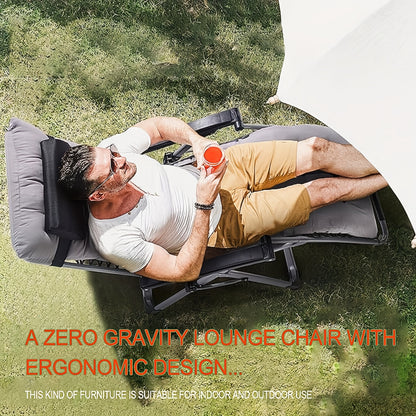 Outdoor Oversized Folding Sun Lounger, Patio Garden Chair with Cushion, Adjustable Recliner for Patio, Garden, Beach, Pool | Supports 250kg, Thick Padding & Neck Rest Pillow, Outdoor Chair, Patio Furniture, Poolside Lounger,