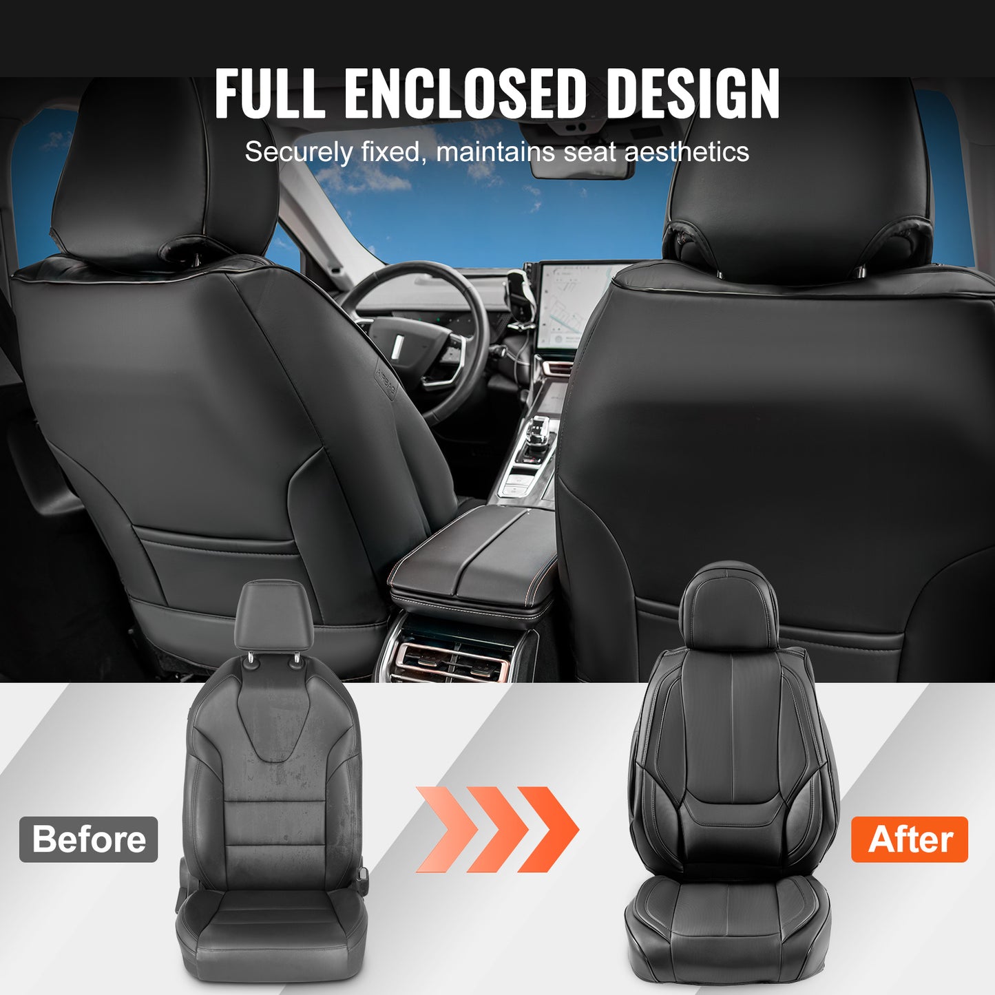 Autostoelhoes – Stoelhoes – Stoelhoezenset – Autostoelbeschermer – Autostoelhoes – Universeel Voorstoelen – Kunstleer – Airbagcompatibel – Volledig Omsloten Design
