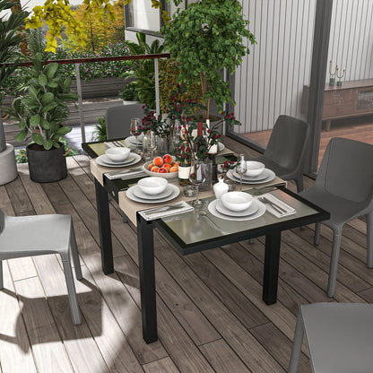 Uitbreidbare Tuin Tafel – Uitschuifbare Buiten Tafel – Terras Tafel – Eettafel – Verstelbare Tuinmeubel – Aluminium Metaal Epoxy Donkergrijs – Tempered Glass Zwart Blad – Groot Formaat 160x80x75 cm