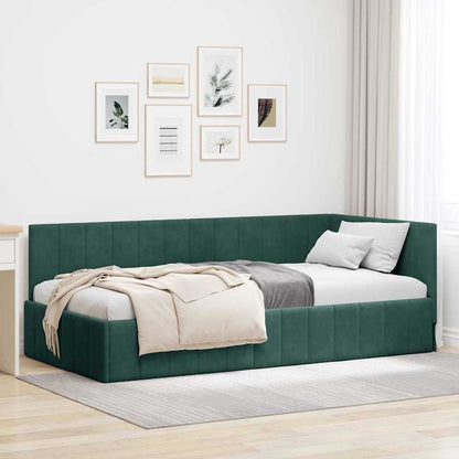 Bedframe – Bedombouw – Slaapbank – Bedbodem – Ledikant – Donkergroen Fluweel – Gefineerd Hout 100x200 cm