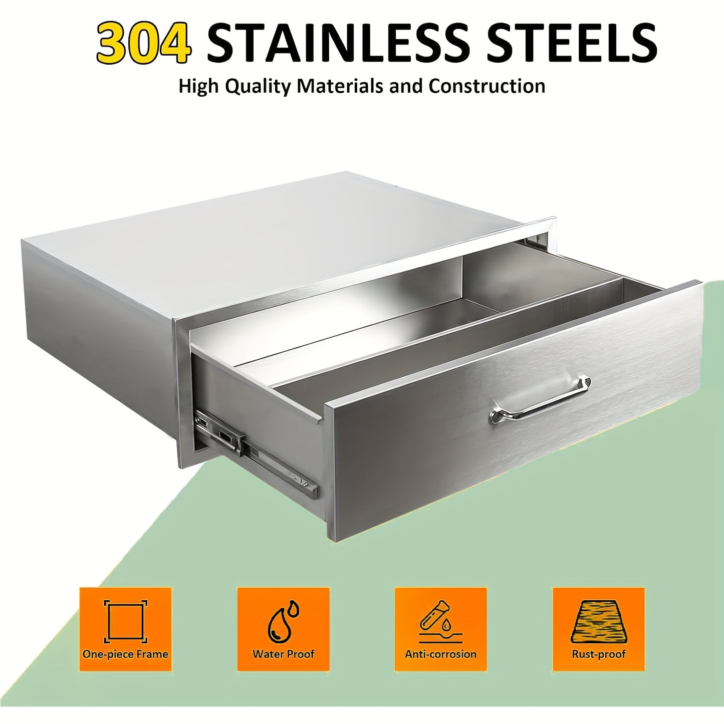 BBQ Lade – Buitenkeuken Lade – Opberglade – Keukenlade – Schuiflade – RVS 304 Roestvrij Staal – Hittebestendig Tot 260°C – Stil Uitschuifsysteem