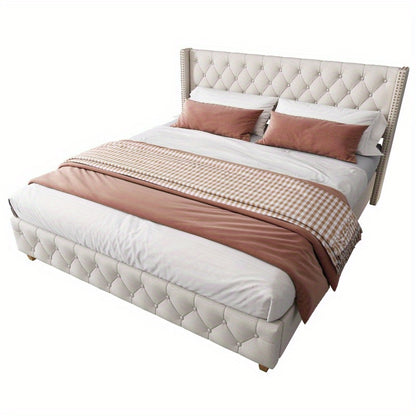 Polsterbed – Bedframe – Slaapbed – Bed – Ledikant – Metalen Frame – 160x200 cm – Linnen Bekleding met Knopen