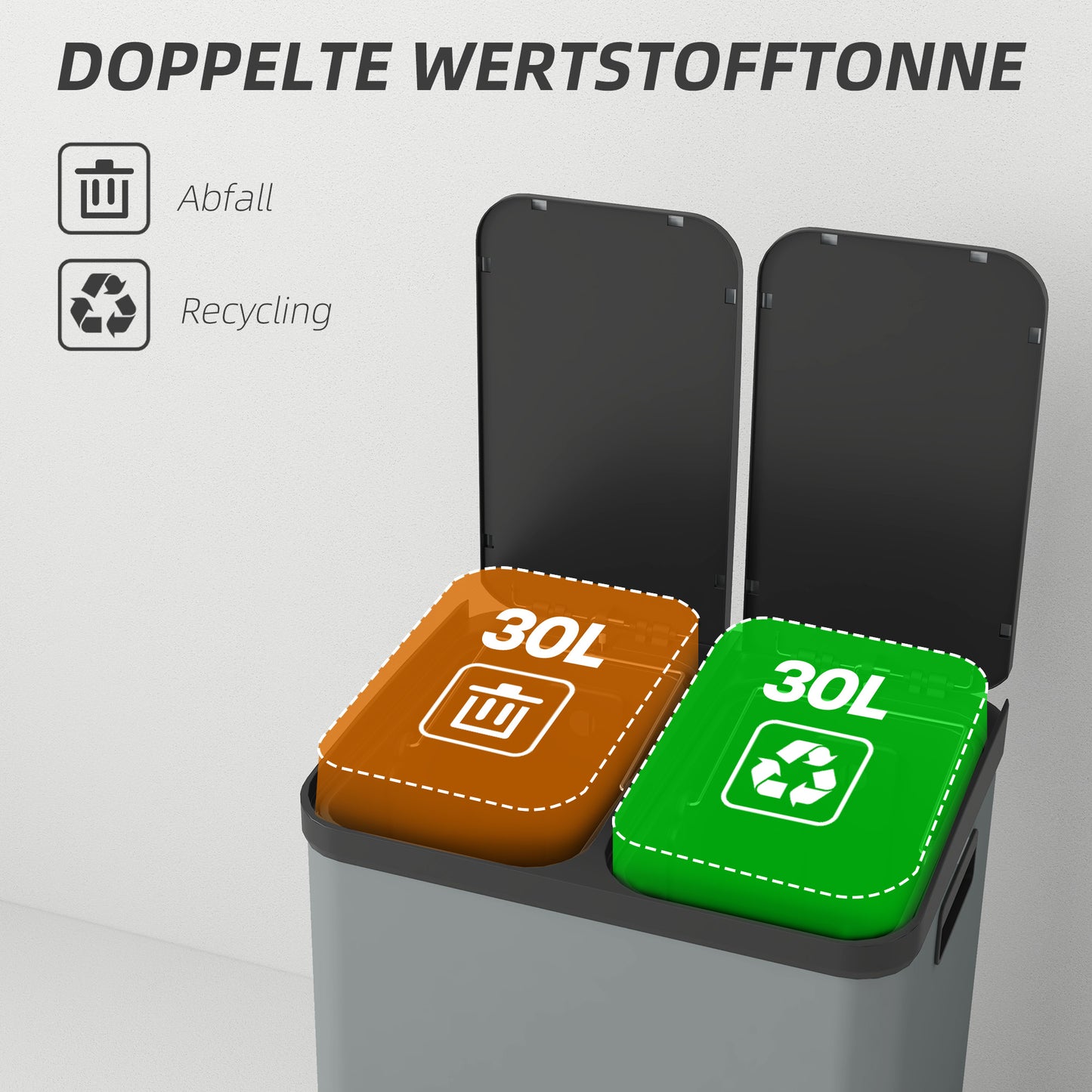 Prullenbak – Afvalbak – Vuilnisbak – Afvalemmer – Pedaalemmer – Metalen Behuizing – 2x30 Liter Met Softclose Pedaal</s>