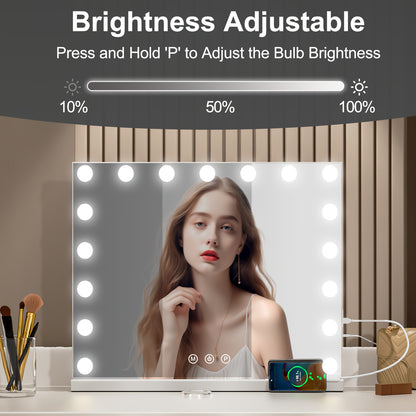 Make-up Spiegel – Beauty Spiegel – Verlichte Spiegel – Vergrotende Spiegel – USB Spiegel – 18 Dimbare Lampen – 10x Vergroting – Wit Metalen Frame – 80x60 cm