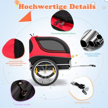 Hondenfietsaanhanger – Fietsaanhanger Hond – Hondenbuggy – Fietsbuggy Hond – Hondenkar Fiets – Draaggewicht 40 Kg – Opvouwbaar En Weerbestendig