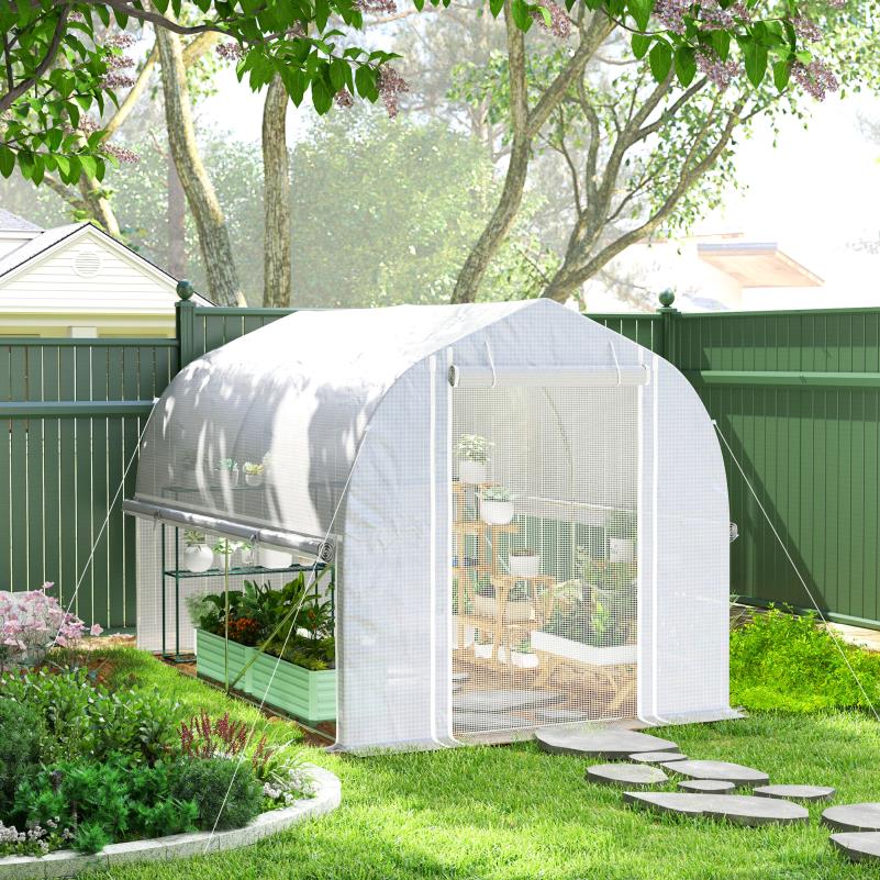 Kweekkas – Tuinkas – Broeikas – Plantenkas – Serre – Gegalvaniseerd Stalen Frame – UV-Bestendige Witte Hoes – 3x2x2 Meter – Ventilatie Met 4 Ramen En Oproldeur