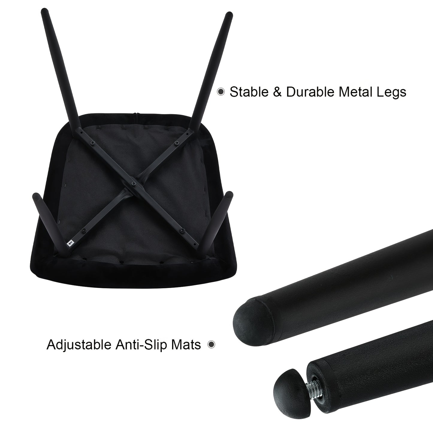 Velvet Eetkamerstoelen – Stoelen Set – Bureaustoelen – Ontvangststoelen – Keukenstoelen – Zwart – Zachte Velvet Bekleding – Stevig Metalen Frame