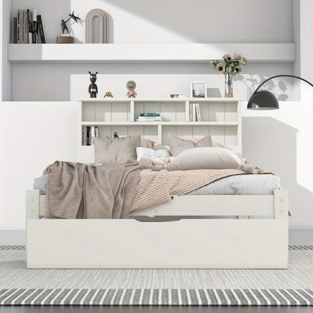 Eenpersoonsbed – Bed met Opberglades – Opbergbed – Slaapbed – Kinderbed – 90x200 cm – Wit – Stevige Lattenbodem – Ruime Lades