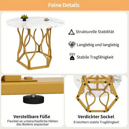 Ronde Eettafel – Moderne Tafel – Bistrotafel – Keukentafel – Tafel Met Marmeren Blad – 100 cm Rond – Gouden Metalen Poten – Stijlvol Marmerdesign – Compact Voor Kleine Ruimtes
