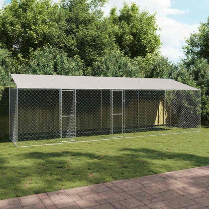 Hondenren Buiten – Hondenhok Tuinren Kennel Dierenren – Voor Grote Honden – Gegalvaniseerd Staal – Afneembaar Polyethyleen Dak – 2,56 x 2,00 x 0,80 m