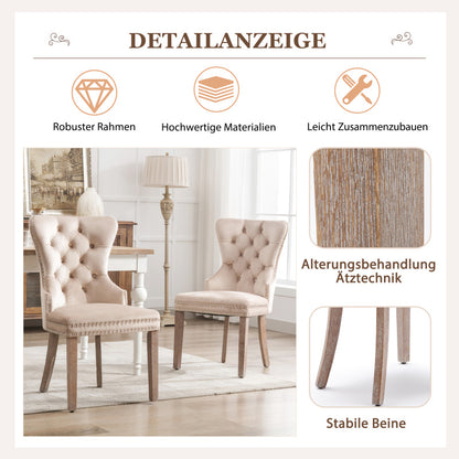 Eetkamerstoel – Stoel – Kuipstoel – Keukenstoel – Woonkamerstoel – Beige Velvet Bekleding – Massief Rubberwood Poten – Unieke Deurknop Achterzijde – Decoratieve Spijkernaad