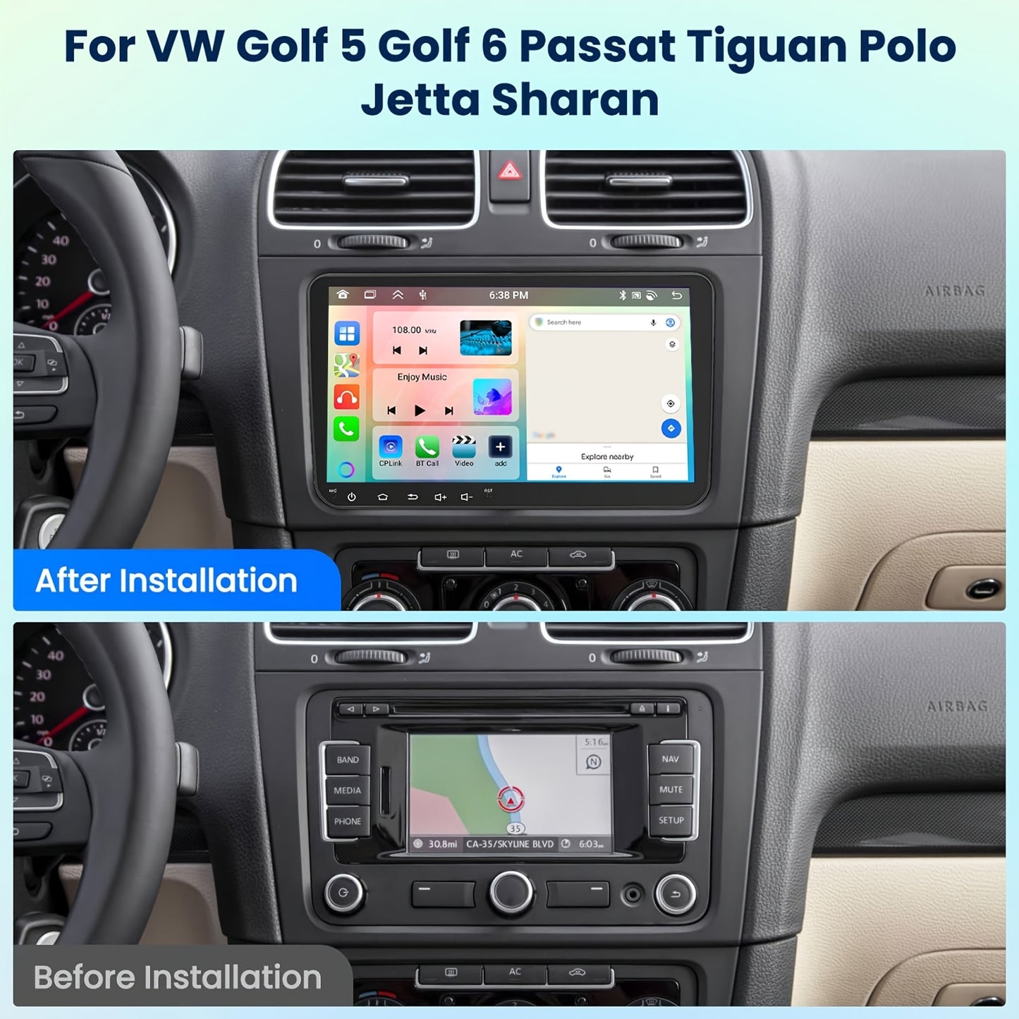 Autoradio – Auto Radio – Multimedia Speler – 1 DIN – Android Autoradio – 9 Inch Touchscreen – 6GB RAM 128GB Opslag – Draadloos CarPlay & Android Auto – Achteruitrijcamera & Microfoon