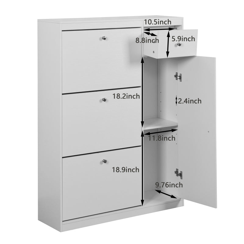 Schoenenkast – Schoenenrek – Schoenenopberger – Schoenenmeubel – Schoenenbank – Kantelfunctie – Massief Hout – 3 Uitklapbare Vakken – Smal Design