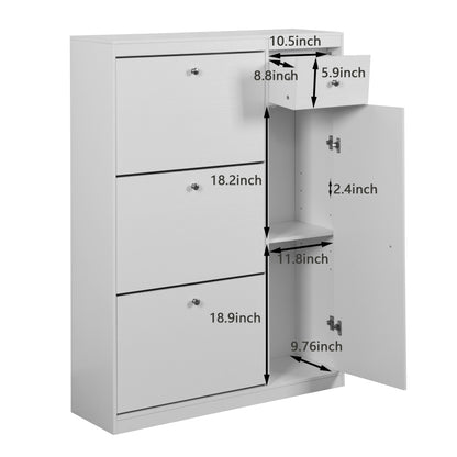 Schoenenkast – Schoenenrek – Schoenenopberger – Schoenenmeubel – Schoenenbank – Kantelfunctie – Massief Hout – 3 Uitklapbare Vakken – Smal Design
