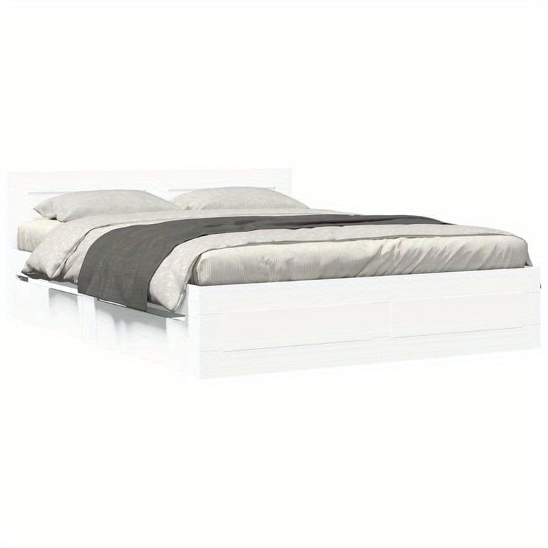 Bedframe – Bed – Bedframe Met Hoofdbord – Slaapkamermeubel – Enkelbed – Modern Wit – 150x200 cm – Duurzaam Multi-Layer Ontwerp – Gemakkelijk In Elkaar Te Zetten