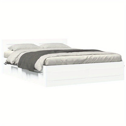 Bedframe – Bed – Bedframe Met Hoofdbord – Slaapkamermeubel – Enkelbed – Modern Wit – 150x200 cm – Duurzaam Multi-Layer Ontwerp – Gemakkelijk In Elkaar Te Zetten
