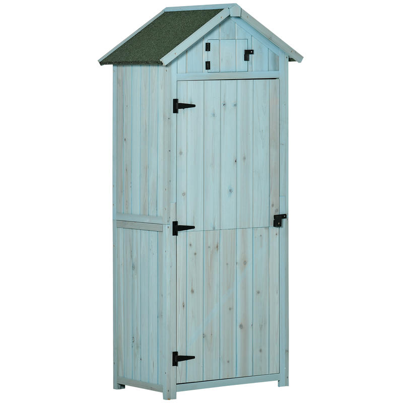 Large Outdoor Wooden Garden Shed with Gabled Roof & Door - Heavy-Duty Tool Storage Cabinet with Shelves, Lockable Door, Durable Hardwood Construction, Light Blue & Green Exterior, 77x54.2x179cm (30x21.3x70in) for Garden, Terrace, Backyard - Ideal fo