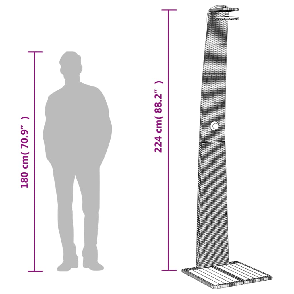 Buitendouche – Tuindouche – Vrijstaande Douche – Zwembad Douche – Outdoor Shower – Weerbestendig PE Rattan – Stevige Acaciahouten Basis Grijs