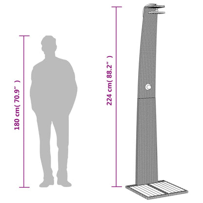 Buitendouche – Tuindouche – Vrijstaande Douche – Zwembad Douche – Outdoor Shower – Weerbestendig PE Rattan – Stevige Acaciahouten Basis Grijs