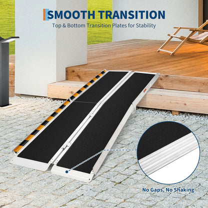 Draagbare Oprijplaat – Rolstoel Oprijplaat – Toegangshelling – Mobiliteitshelling – Oprijbrug – Aluminium Frame – Anti-Slip Zwart Leer – 182,88 cm Lang – Lichtgewicht & Stevig