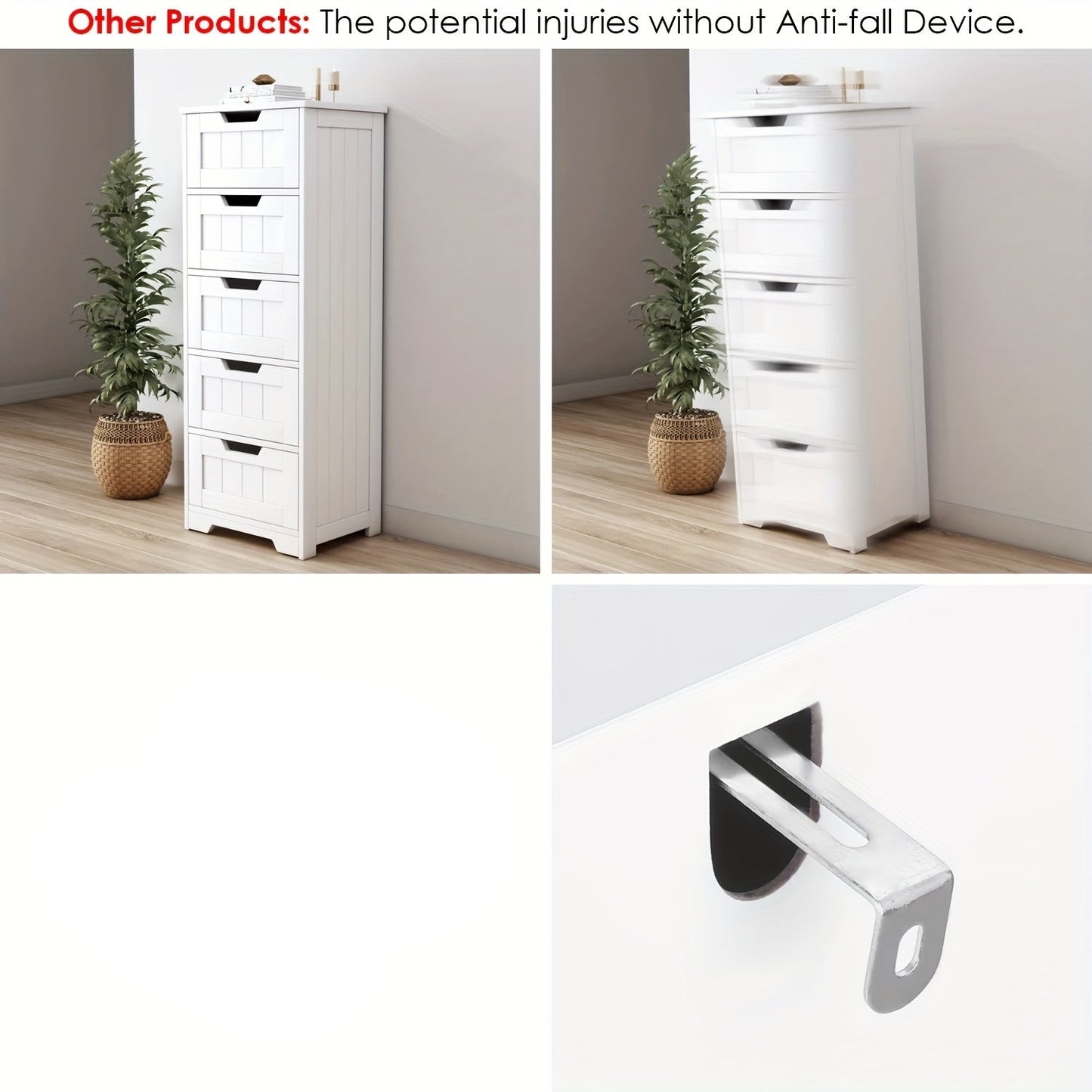 Opbergkast Wit – Ladenkast – Opbergmeubel – Ladekast – Opbergkast Badkamer – 40x30x102 cm – Vijf Lades – Duurzaam MDF Hout – Vrijstaand – Metalen Handgrepen