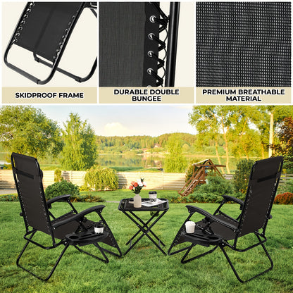 Ligstoel – Tuinstoel – Strandstoel – Campingstoel – Ligbed – Verstelbare Rugleuning – Opvouwbaar Met Zijtafel – Zwart – Stevig Lichtgewicht Frame