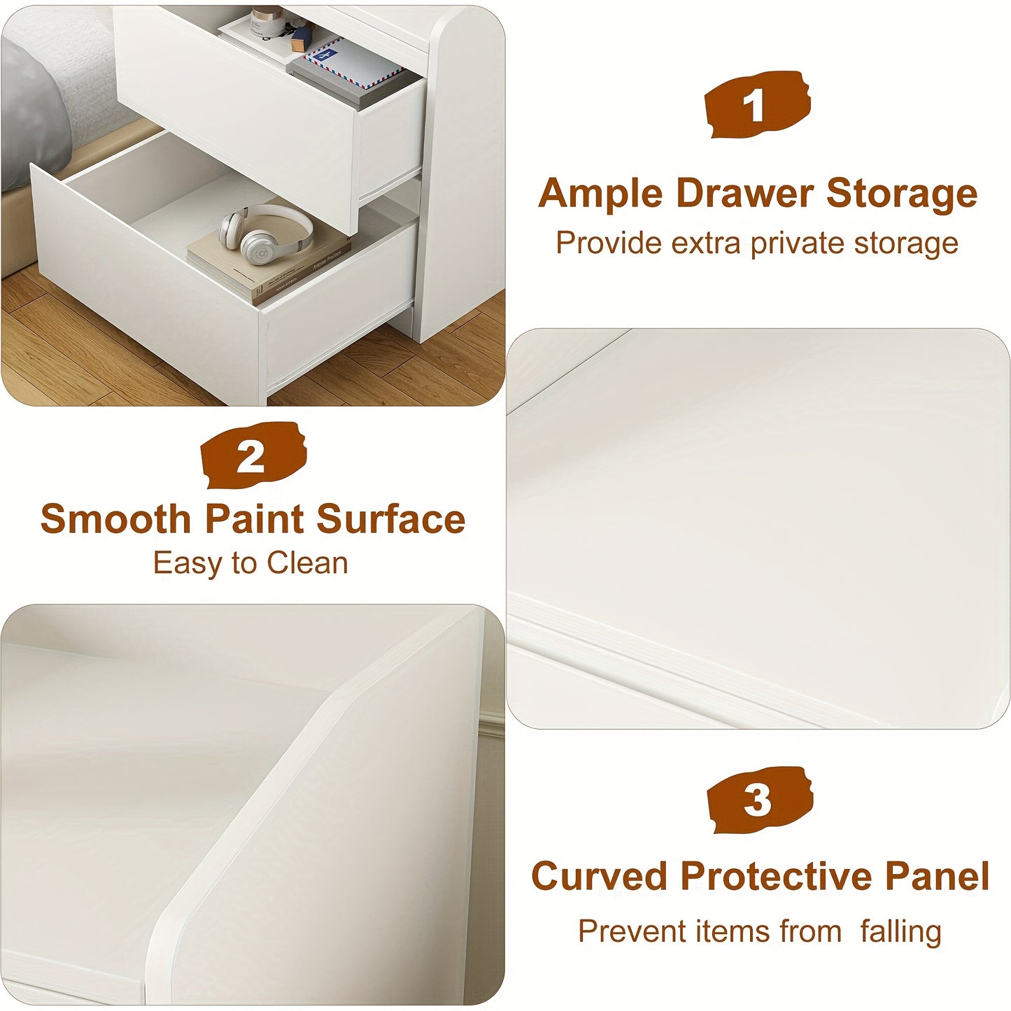 Nachtkastje – Bijzettafel – Opbergkastje – Ladekast – Wandkast – Modern Wit – Metalen Frame – Handgreeploos Design – 2 Ruime Lades – Eenvoudig Te Monteren – Duurzaam MDF