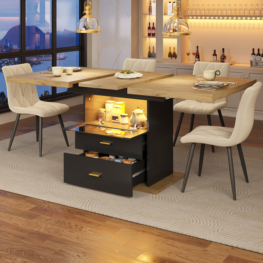 Dining table, extendable dining table, 110 x 80 x 75cm, suitable for use in dining rooms, kitchens or patios, extends to 140cm, accommodates up to 6 people.