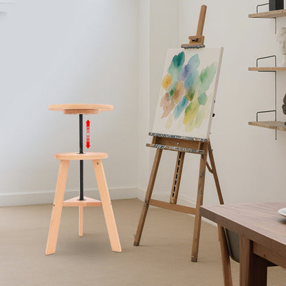 Adjustable Height Round Painting Stool with Ergonomic Cushioned Seat - Heavy-Duty Wooden Construction, Manual Height Adjustment (48-65.5cm/18.9-25.79in) for Artists, Indoor/Outdoor Use - Lightweight & Sturdy Art Stool for Adu