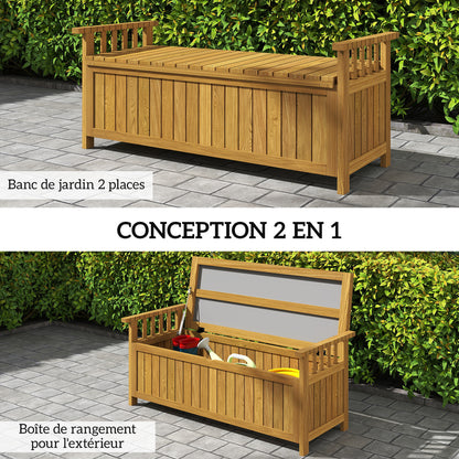 Sunny Garden in Wood 2 Seats with 186L Storage Space, Outdoor with Armrests, 240 Kg Load, for Garden Balcony, 128.5 X 56 X 53.5 Cm Brown