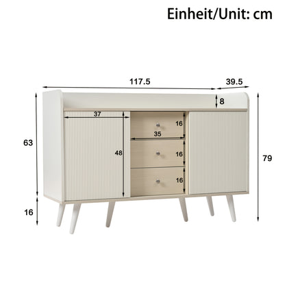 Wandkast – Opbergkast – Dressoir – Kast – Sideboard – Wit Met Natuurlijk Bamboe – 3 Lades Met Ruime Opbergruimte – Compact 117,5 cm