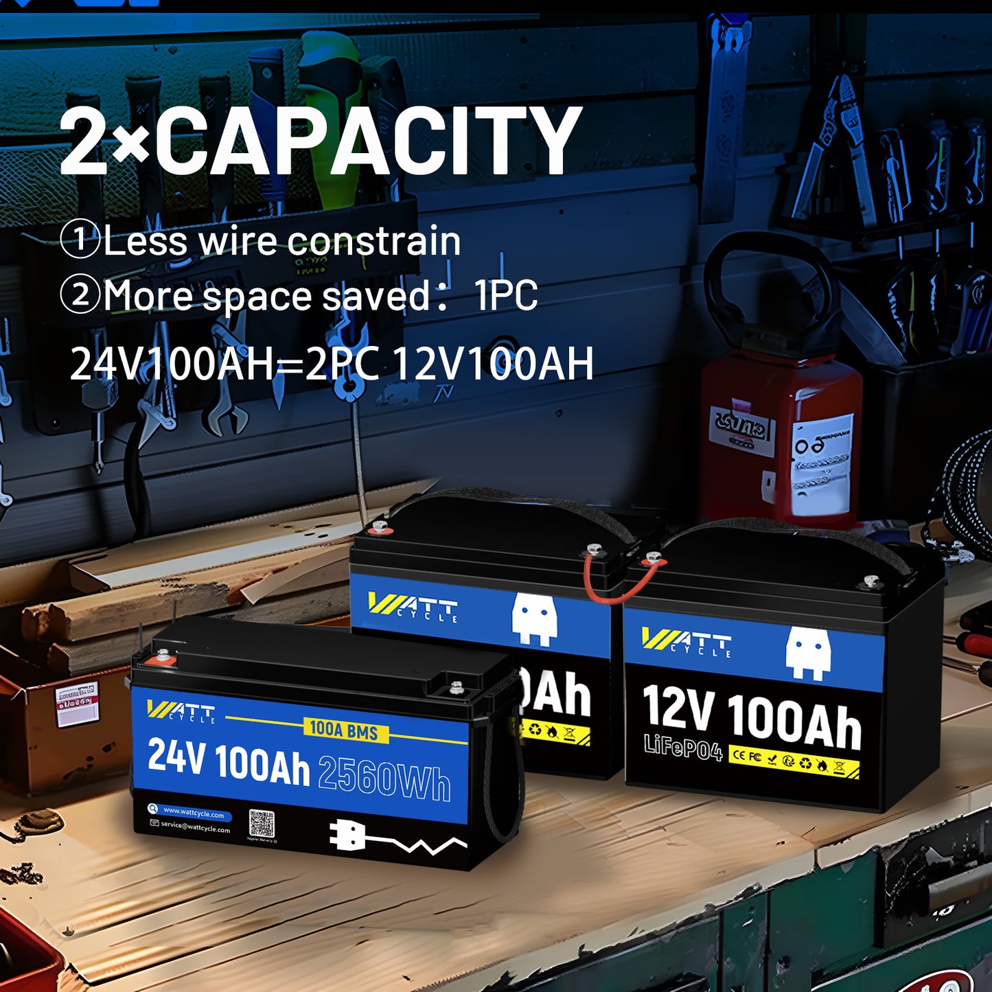 Accubatterij – Oplaadbare Accu – Lithium Accu – LiFePO4 Batterij – 24V 100Ah – Hoog Vermogen 2560W – Lage Temperatuur Beveiliging