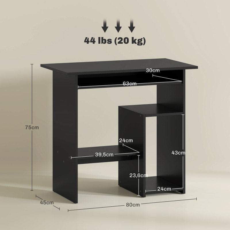 Computertafel – Bureau – Werkplek – PC tafel – Studietafel – Zwart – Compact 80x45x75 cm – Uittrekbaar Toetsenbordblad – Duurzaam Spaanplaat Melamine