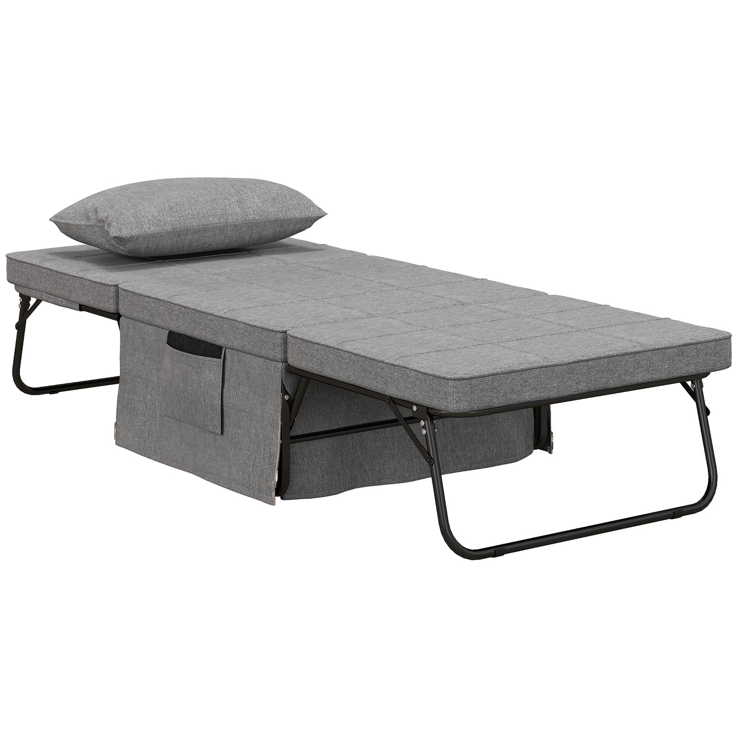 4-in-1 Opvouwbaar Bed – Guestbed – Opklapbed – Verstelbaar Bed – Extra Slaapplek – Met Matras – Met Zijvakjes – Stabiel Metaalframe – Grijs – 188x75x38 cm