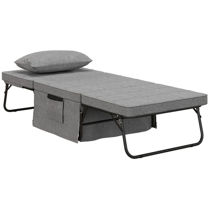 4-in-1 Opvouwbaar Bed – Guestbed – Opklapbed – Verstelbaar Bed – Extra Slaapplek – Met Matras – Met Zijvakjes – Stabiel Metaalframe – Grijs – 188x75x38 cm