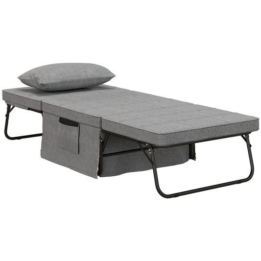 4-in-1 Opvouwbaar Bed – Guestbed – Opklapbed – Verstelbaar Bed – Extra Slaapplek – Met Matras – Met Zijvakjes – Stabiel Metaalframe – Grijs – 188x75x38 cm
