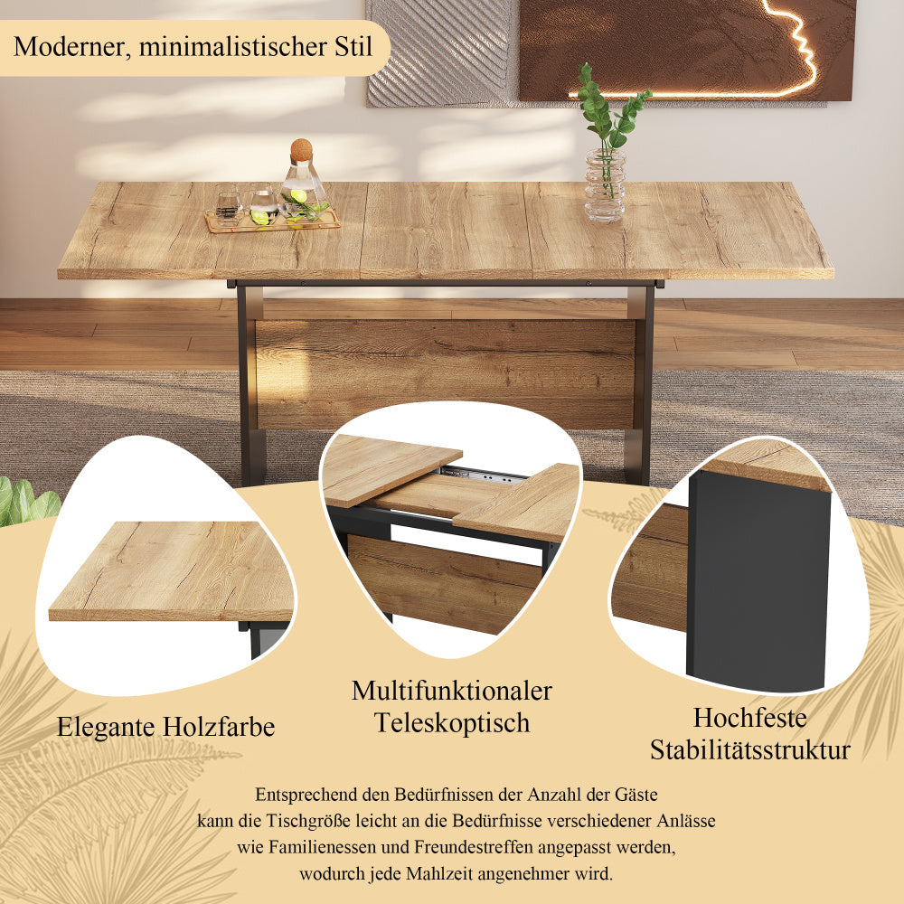 Eettafel – Keukentafel – Tafel – Uitschuiftafel – Eetkamertafel – Uitschuifbaar 140-180 cm – Voor 4-6 Personen – Natuurlijk Houtnerf Met Matzwarte Details