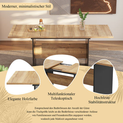 Eettafel – Keukentafel – Tafel – Uitschuiftafel – Eetkamertafel – Uitschuifbaar 140-180 cm – Voor 4-6 Personen – Natuurlijk Houtnerf Met Matzwarte Details