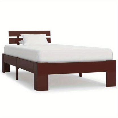 Bedframe Massief Houten Bed Eenpersoonsbed Slapen Bed Stevig – Donkerbruin Europees Design – 100x200 cm – Eenvoudige Montage – Massief Dennenhout