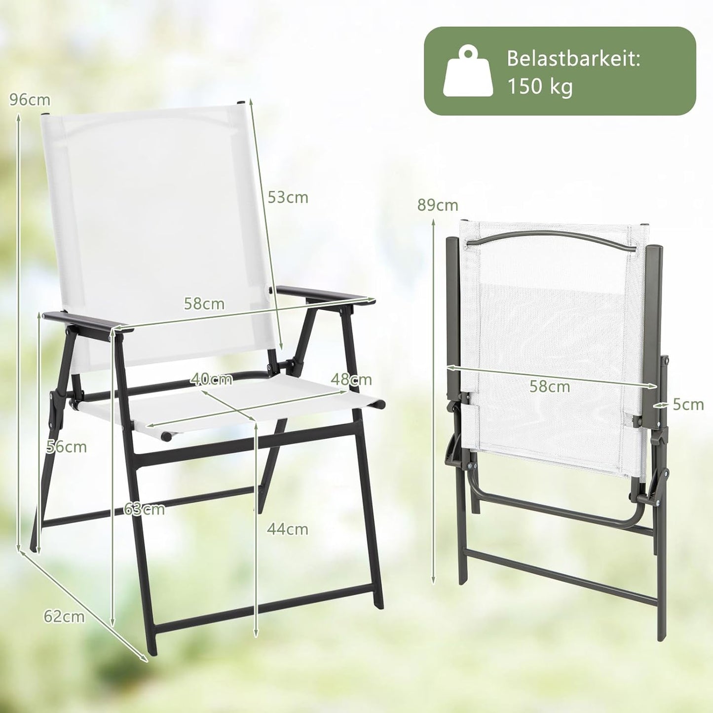 Opvouwbare Tuinstoelen – Klapstoelen – Buitenstoelen – Tuinmeubilair – Terrasstoelen – Veiligheidsvergrendeling – Weerbestendig Metalen Frame