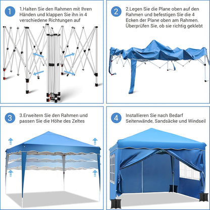 3x3 Pop-Up Gazebo Tent with 4 Side Walls, UV Protection & Sturdy Metal Frame - Foldable Garden Tent for Camping, Weddings, Parties, Outdoor Events - Black, Tents for Camping, Event Shelter, Modern Canopy, Durable Fabric, Even